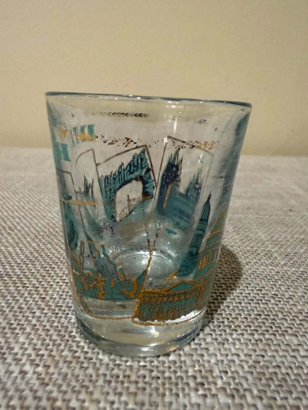 Vintage 1960s 1970s Utah Souvenir Shot Glass Teal Gold MCM Travel State